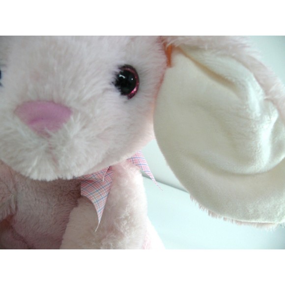 KellyToy Pink Bunny Rabbit Plush 12" plaid bow floppy ears - Picture 8 of 8